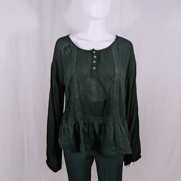 Volcom Black Peasant Blouse Top Long Sleeve Lace Size S - Picture 2 of 5
